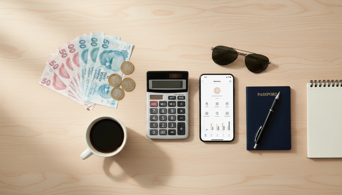 Travel budget planning with Turkish Lira and travel essentials